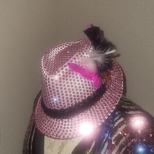 Stylish Pink Sequin Fedora with Feathers